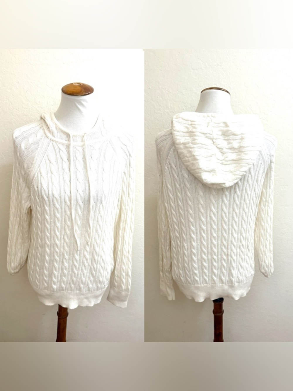 J. Crew White Cable-Knit Hooded Sweater